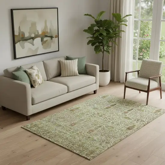 Wheat And Gold Floral Vines Washable Area Rug With UV Protection Photo 2