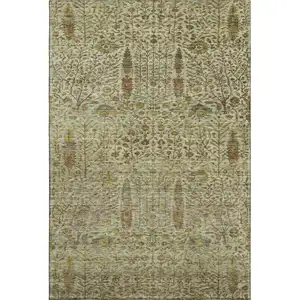 Photo of Wheat And Gold Floral Vines Washable Area Rug With UV Protection