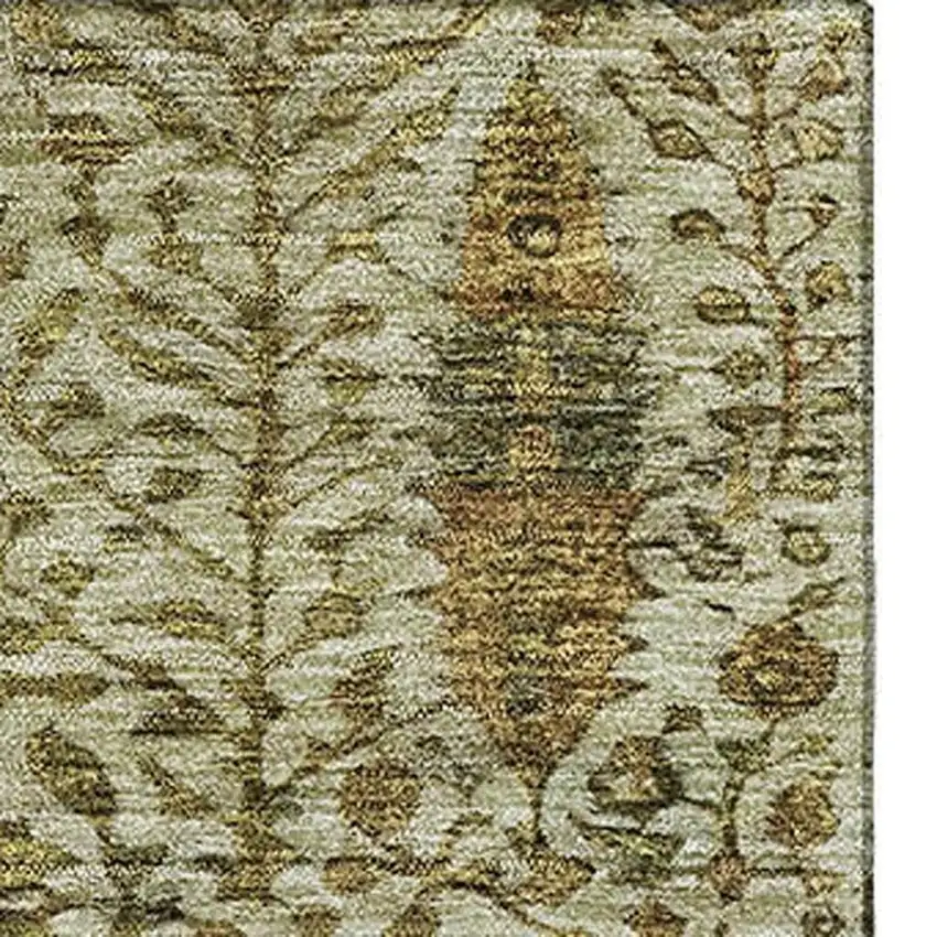 Wheat And Gold Floral Vines Washable Area Rug With UV Protection Photo 4