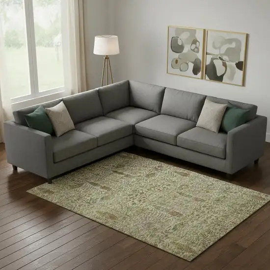 Wheat And Gold Floral Vines Washable Area Rug With UV Protection Photo 2