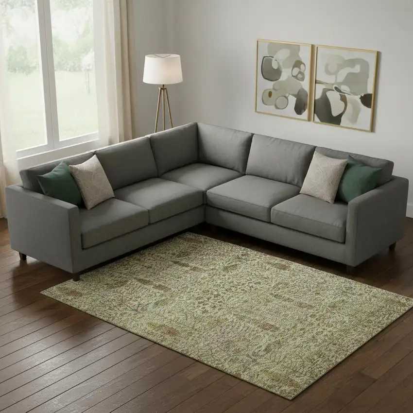 Wheat And Gold Floral Vines Washable Area Rug With UV Protection Photo 2