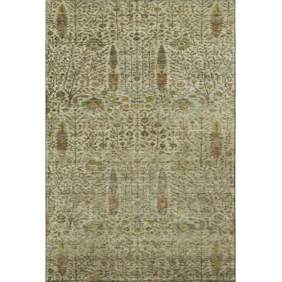 Wheat And Gold Floral Vines Washable Area Rug With UV Protection Photo 4