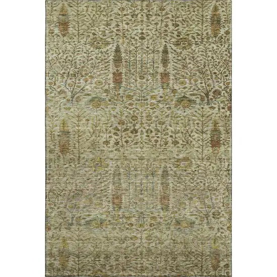 Wheat And Gold Floral Vines Washable Area Rug With UV Protection Photo 1