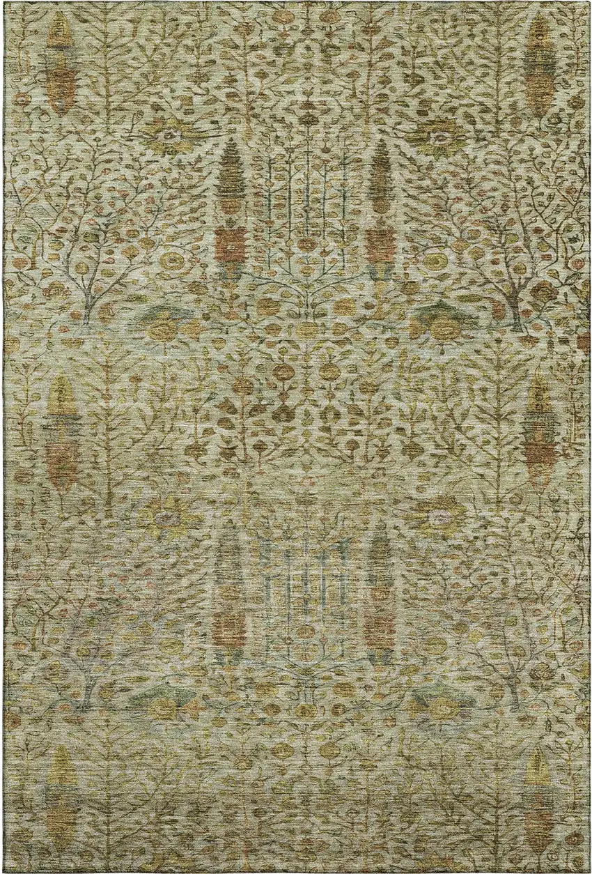 Wheat And Gold Floral Vines Washable Area Rug With UV Protection Photo 1