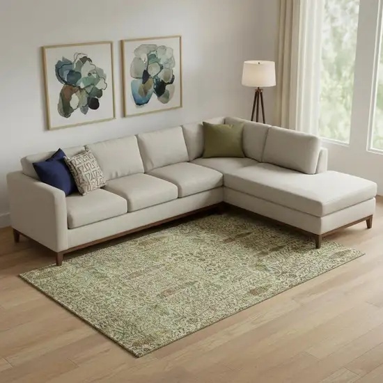 Wheat And Gold Floral Vines Washable Area Rug With UV Protection Photo 2