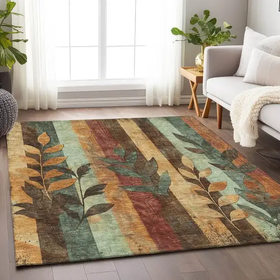 Wheat And Gold Floral Washable Indoor Outdoor Area Rug Photo 7