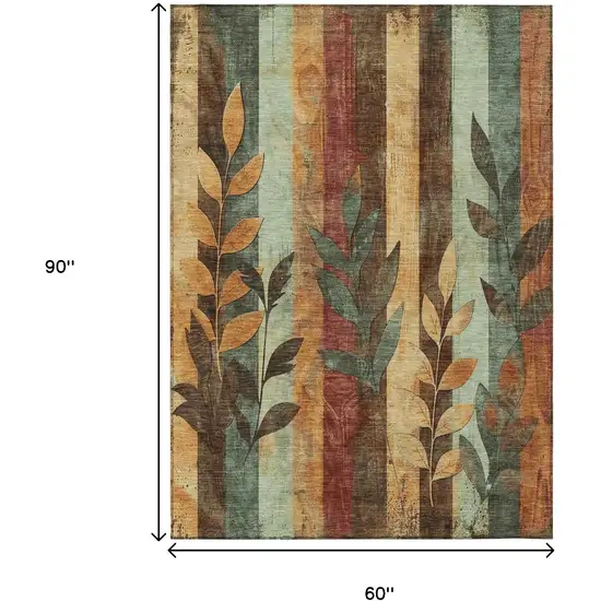 Wheat And Gold Floral Washable Indoor Outdoor Area Rug Photo 9