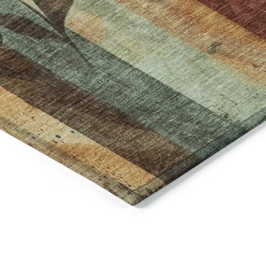 Wheat And Gold Floral Washable Indoor Outdoor Area Rug Photo 7