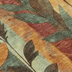 Photo of Wheat And Gold Floral Washable Indoor Outdoor Area Rug