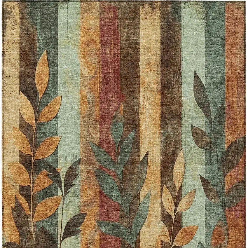Wheat And Gold Floral Washable Indoor Outdoor Area Rug Photo 8