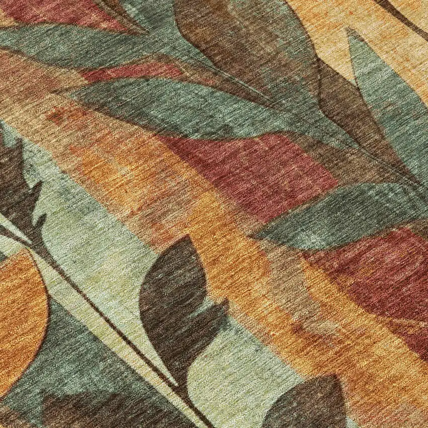 Wheat And Gold Floral Washable Indoor Outdoor Area Rug Photo 1