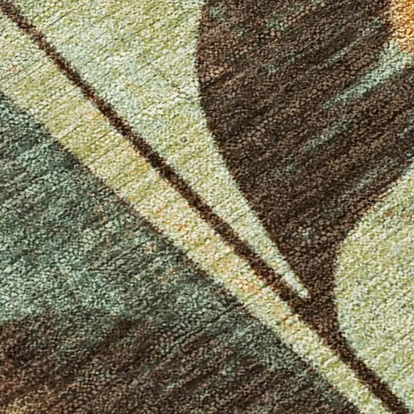 Wheat And Gold Floral Washable Indoor Outdoor Area Rug Photo 3