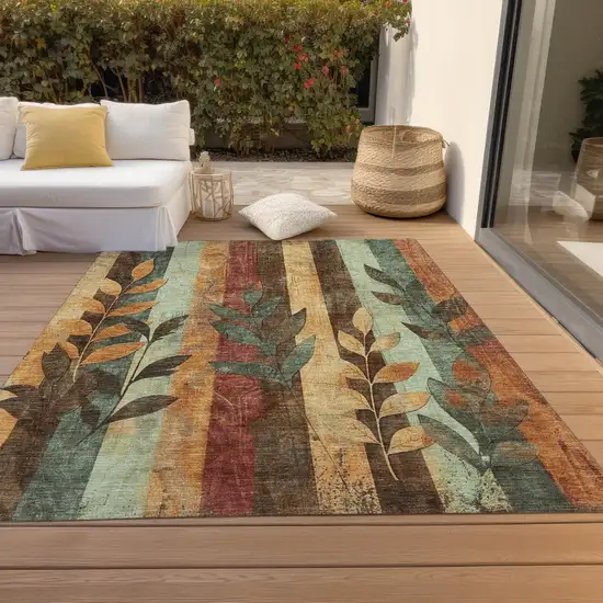 Wheat And Gold Floral Washable Indoor Outdoor Area Rug Photo 8