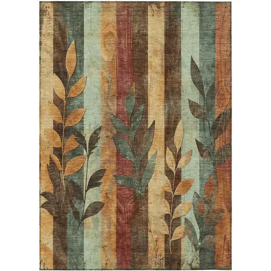 Wheat And Gold Floral Washable Indoor Outdoor Area Rug Photo 9