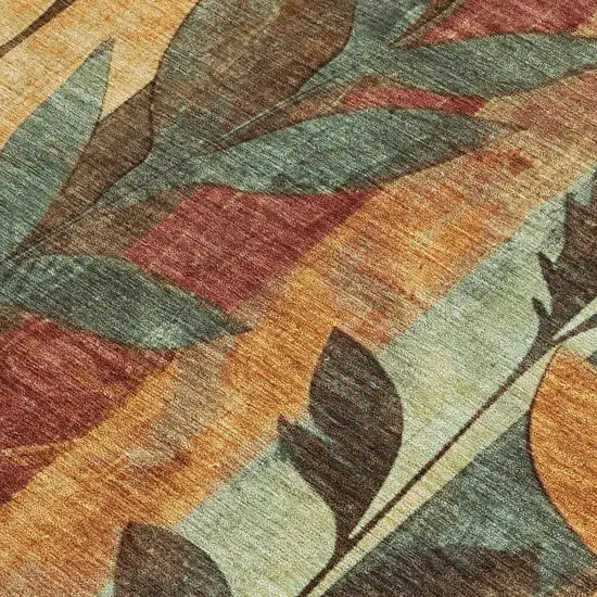 Wheat And Gold Floral Washable Indoor Outdoor Area Rug Photo 3