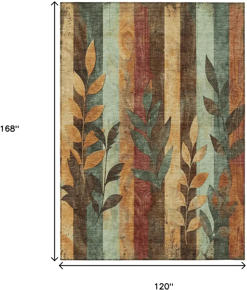 Wheat And Gold Floral Washable Indoor Outdoor Area Rug Photo 9
