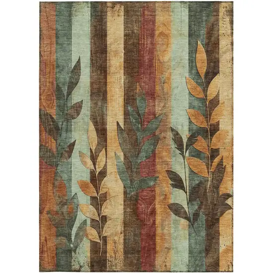 Wheat And Gold Floral Washable Indoor Outdoor Area Rug Photo 7