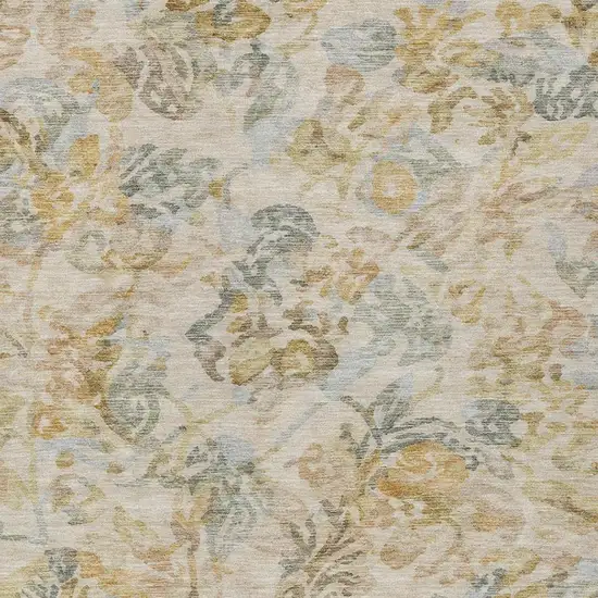 Wheat And Gold Floral Washable Indoor Outdoor Area Rug Photo 3