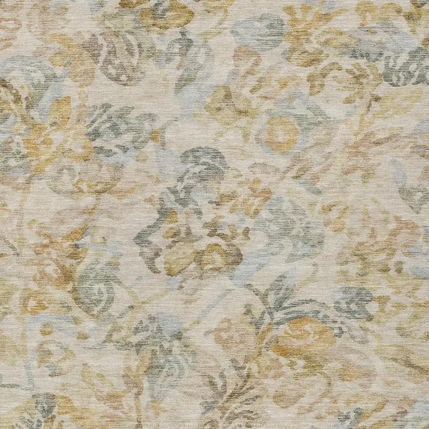 Wheat And Gold Floral Washable Indoor Outdoor Area Rug Photo 3