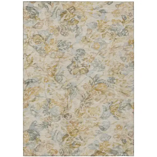 Wheat And Gold Floral Washable Indoor Outdoor Area Rug Photo 2