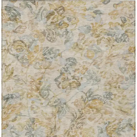 Wheat And Gold Floral Washable Indoor Outdoor Area Rug Photo 4