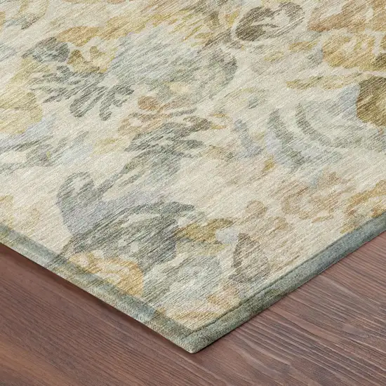 Wheat And Gold Floral Washable Indoor Outdoor Area Rug Photo 5