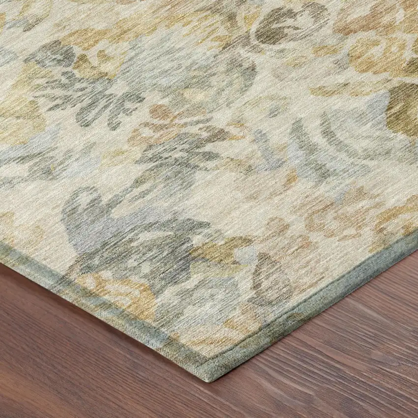 Wheat And Gold Floral Washable Indoor Outdoor Area Rug Photo 5