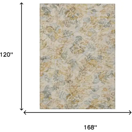 Wheat And Gold Floral Washable Indoor Outdoor Area Rug Photo 7