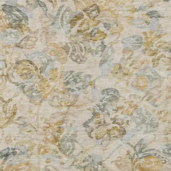 Wheat And Gold Floral Washable Indoor Outdoor Area Rug Photo 3