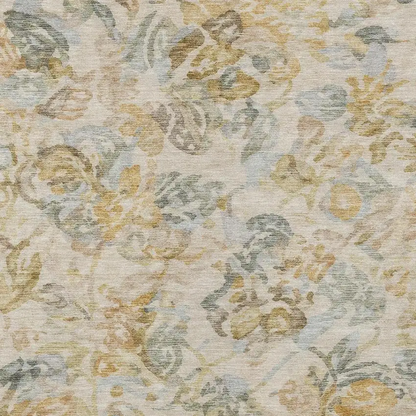 Wheat And Gold Floral Washable Indoor Outdoor Area Rug Photo 3