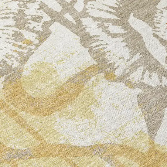 Wheat And Gold Floral Washable Indoor Outdoor Area Rug Photo 5