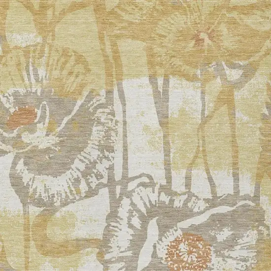 Wheat And Gold Floral Washable Indoor Outdoor Area Rug Photo 2
