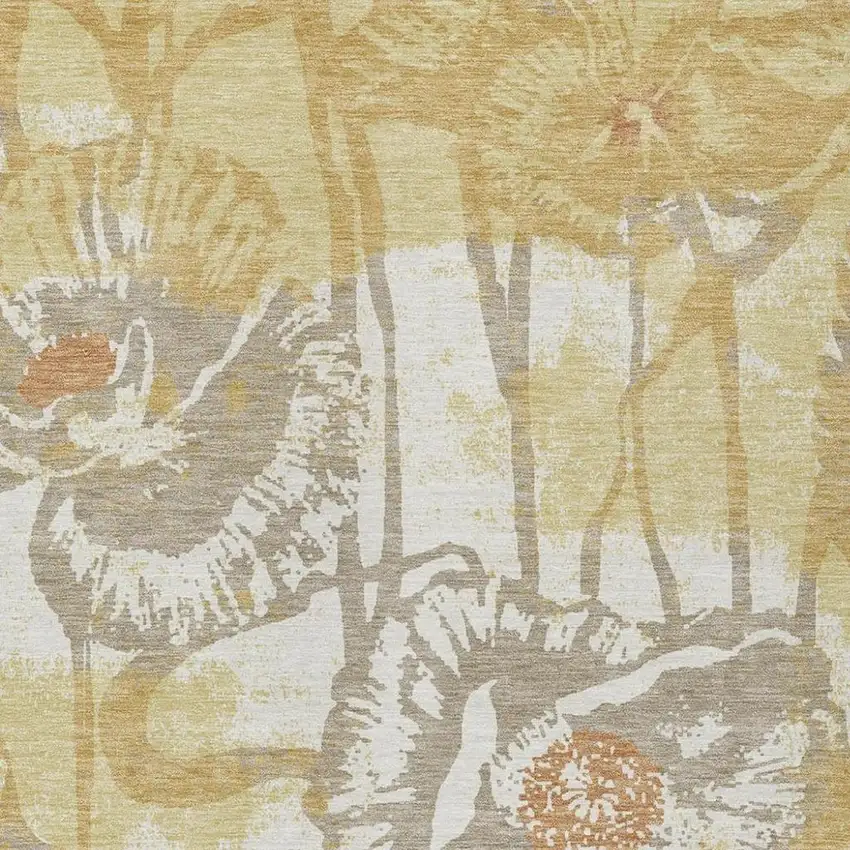 Wheat And Gold Floral Washable Indoor Outdoor Area Rug Photo 2