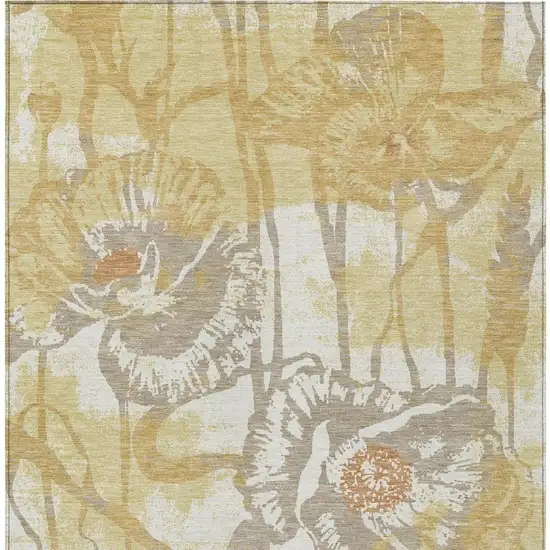 Wheat And Gold Floral Washable Indoor Outdoor Area Rug Photo 3
