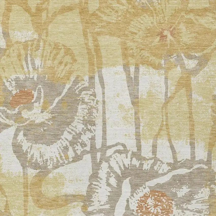 Wheat And Gold Floral Washable Indoor Outdoor Area Rug Photo 2