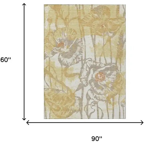 Wheat And Gold Floral Washable Indoor Outdoor Area Rug Photo 6