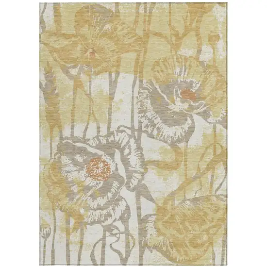 Wheat And Gold Floral Washable Indoor Outdoor Area Rug Photo 3