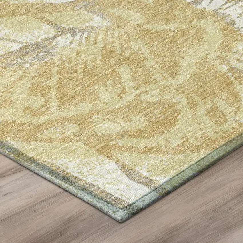 Wheat And Gold Floral Washable Indoor Outdoor Area Rug Photo 4