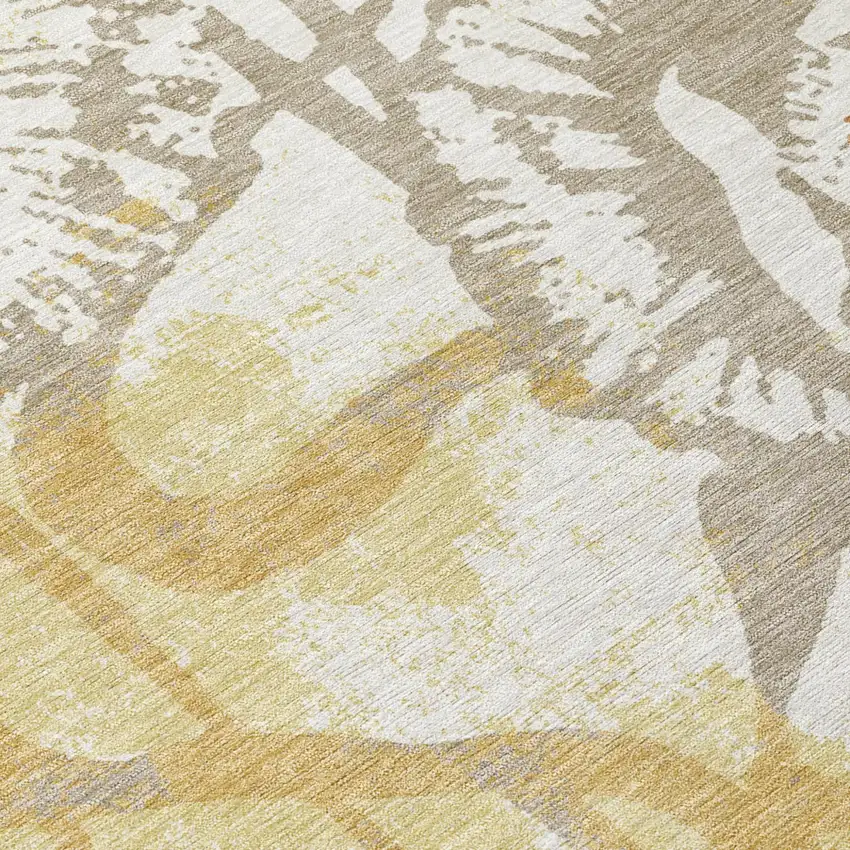 Wheat And Gold Floral Washable Indoor Outdoor Area Rug Photo 5