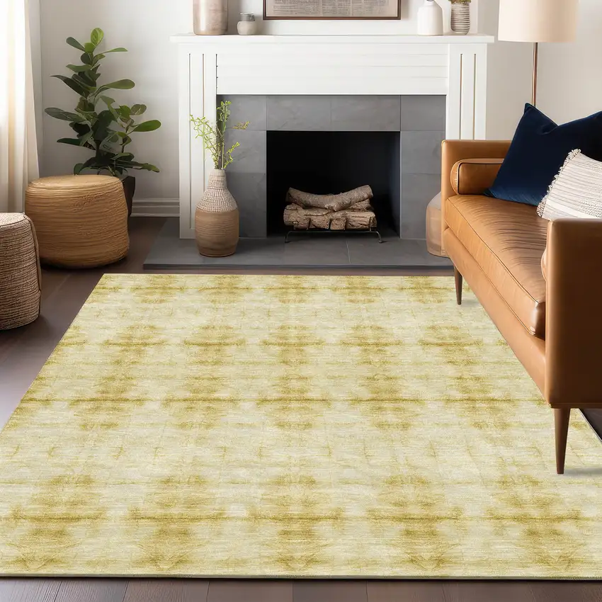 Wheat And Gold Geometric Washable Area Rug With UV Protection Photo 6
