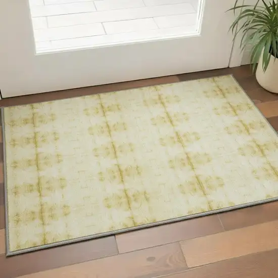 Wheat And Gold Geometric Washable Area Rug With UV Protection Photo 2