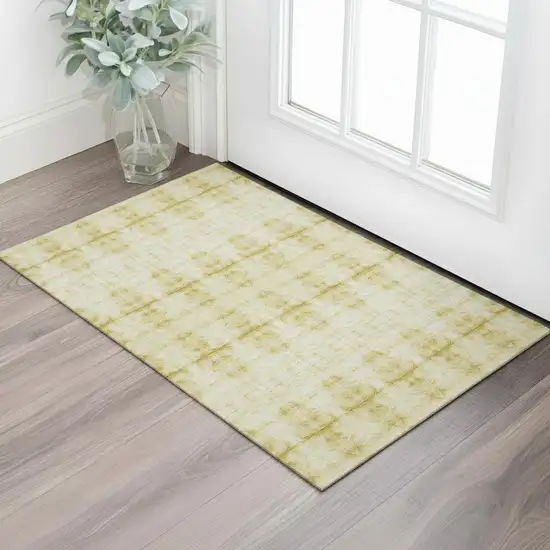 Wheat And Gold Geometric Washable Area Rug With UV Protection Photo 1