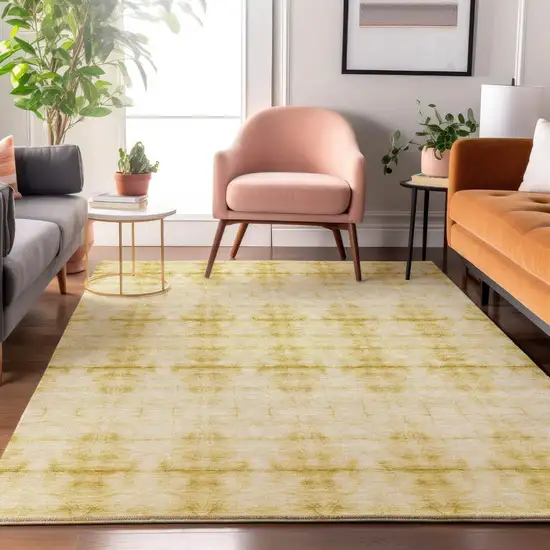 Wheat And Gold Geometric Washable Area Rug With UV Protection Photo 5