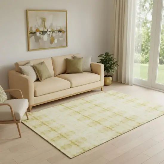 Wheat And Gold Geometric Washable Area Rug With UV Protection Photo 1