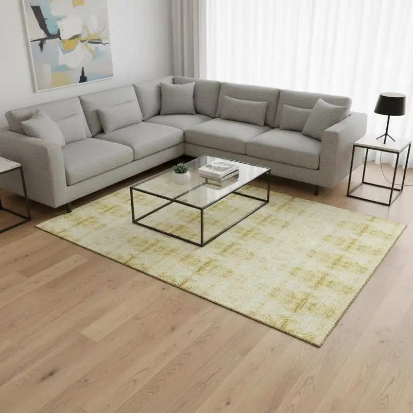 Wheat And Gold Geometric Washable Area Rug With UV Protection Photo 2