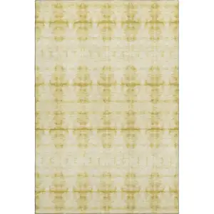Photo of Wheat And Gold Geometric Washable Area Rug With UV Protection