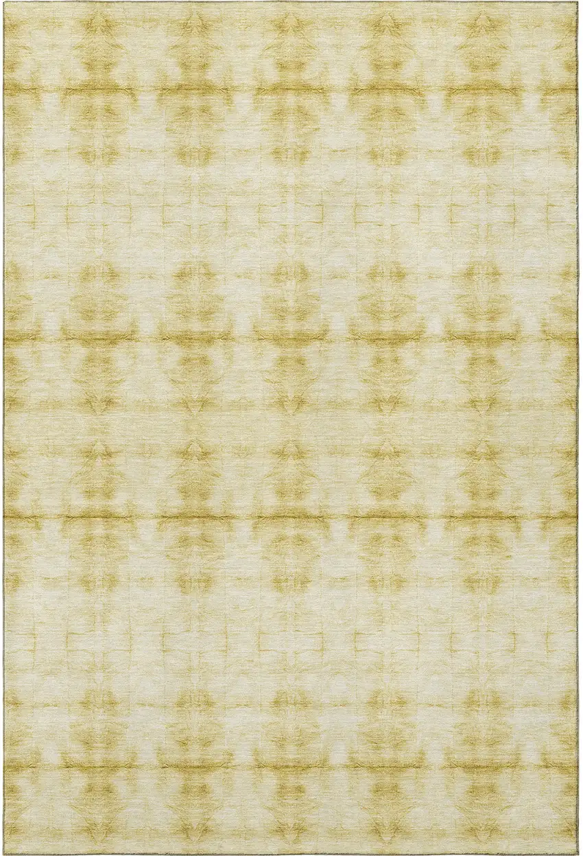Wheat And Gold Geometric Washable Area Rug With UV Protection Photo 4
