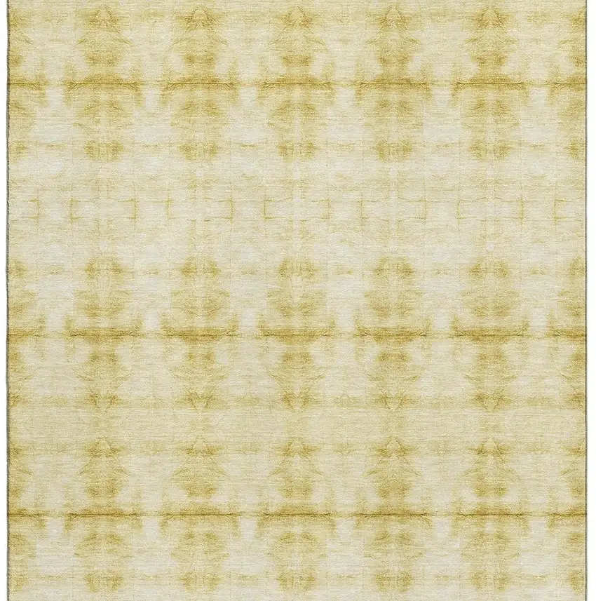 Wheat And Gold Geometric Washable Area Rug With UV Protection Photo 3