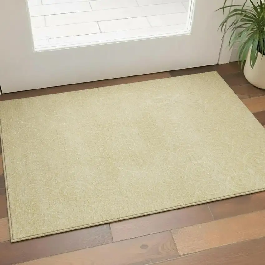 Wheat And Gold Geometric Washable Area Rug With UV Protection Photo 2