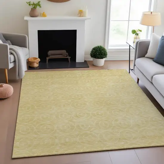 Wheat And Gold Geometric Washable Area Rug With UV Protection Photo 4